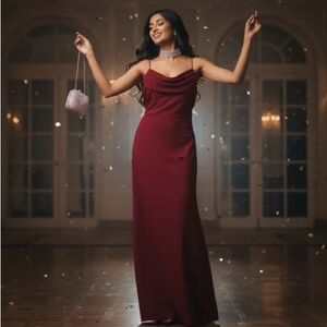 Elegant Burgundy Evening ball Dress with ruching and bow detail NWT 12